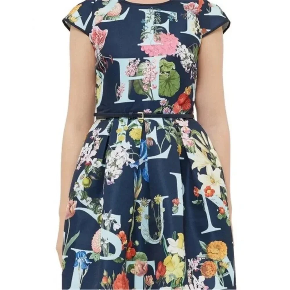 Ted Baker London Alphabet Ditsy Skater Dress Size 0/XS Floral Fit & Flare Navy - Picture 7 of 17